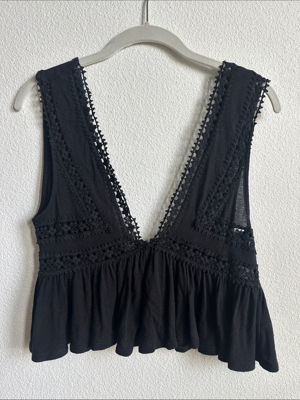 Urban Outfitters Black Crochet Trim Deep V Peplum Tank